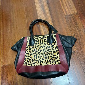 Crown Vintage Bag with Cheetah print pony hair, red & black leather bag